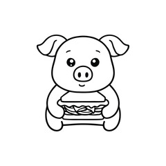 Cute pig illustration eating sandwich