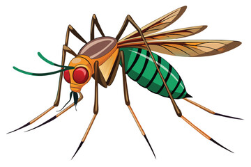 Cartoon Mosquito with Green and Black Stripes an Vector Image Showing a Disease Spreading Insect with Wings and Antennae