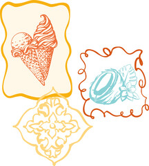 Gastronomic tour, Summer vibe. La Dolce Vita - an abstract composition in a modern style on the theme of travel, culinary vibe with text. Bright digital illustration for branding, printing, interiors.