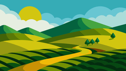 Fototapeta premium A Landscape of Rolling Tea Plantations and Lush Green Hills