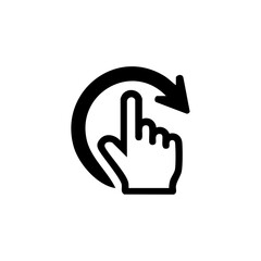 Obraz premium Hand icon with curved arrow symbolizing tap and rotate gesture for user interface or touchscreen interaction guidance.