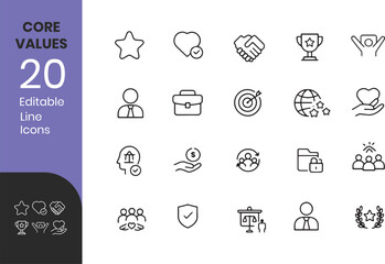 Core Values Editable vector line Icons set