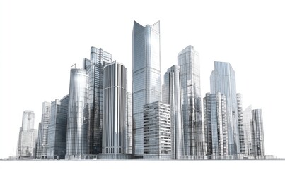 Obraz premium A cluster of sleek, modern skyscrapers against a stark white background