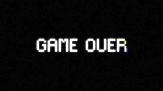 Animated text GAME OVER with RGB glitch and screen distortion. Ideal for retro games, cyberpunk visuals or tech failure effects.