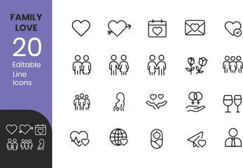 Family and Love Line Editable vector line Icons set