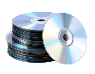  Stack of CDs with One Tilted on Top, 3D Style, Isolated PNG