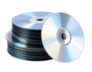  Stack of CDs with One Tilted on Top, 3D Style, Isolated PNG