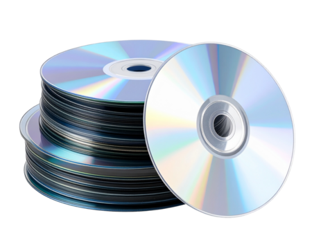  Stack of CDs with One Tilted on Top, 3D Style, Isolated PNG