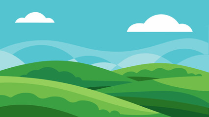Picturesque Rolling Green Hills Under Partly Cloudy Sky Natural Scene