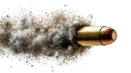 Bullet fired with smoke and dust action scene studio setting. Isolated on transparent background, png.