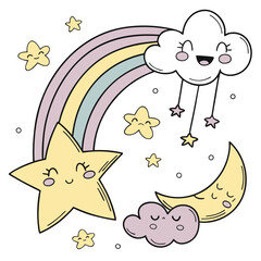 Stars and rainbow vector illustration