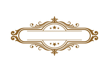 Decorative Brown Ornate Frame with Stars, Ornamental Text Divider Design, Isolated Template Vector Illustration.
