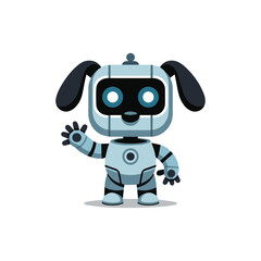 Adorable Blue Robot Dog Waving Hello with Shiny Eyes