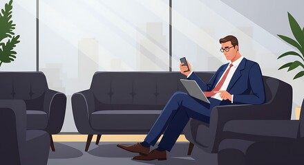 Fototapeta premium Business Professional Working Remotely in Modern Waiting Area