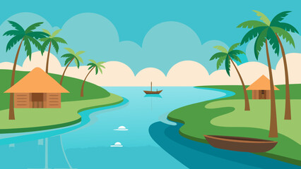 Fototapeta premium Discover a tranquil backwater in Kerala India a network of canals
