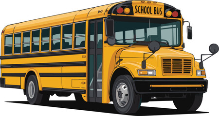 Flat vector icon of school bus illustration for sticker, logo, book, t-shirt and more print or digital design