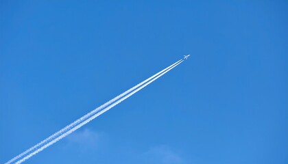 Airplane contrails in a clear blue sky