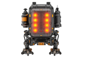 Advanced robotics showcase tech lab digital art futuristic close-up. Isolated on transparent background, png.