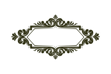 Elegant Dark Olive Ornate Frame Hexagon Center, Floral Elements, Decorative Vector Illustration