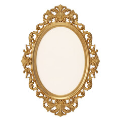 Ornate gold oval mirror isolated on transparent background