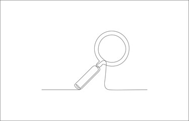 Magnifier drawn by one line. Single line drawing. Continuous line Vector illustration