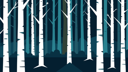 Witness a Forest Scene Dominated by Brilliant White Birch Tree Trunks