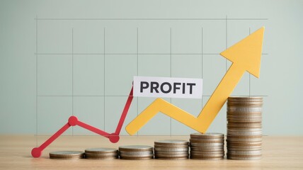 Rising Profit Graph with Stacked Coins Illustrating Financial Growth and Success