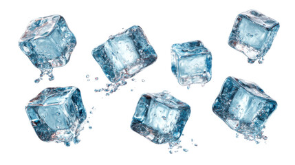 Fototapeta premium Refreshing ice cubes melting in water kitchen food photography bright. Isolated on transparent background, png.