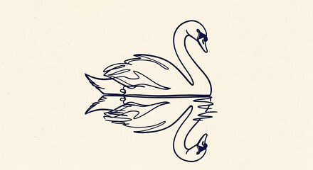 Elegant swan illustration with delicate water reflection in minimalist style graphic design 86