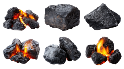 Volcanic eruption scene natural environment lava rocks close-up. Isolated on transparent background, png.