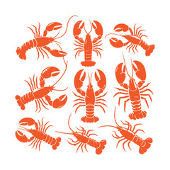 Lobster Vector Illustration set Isolated on White Background