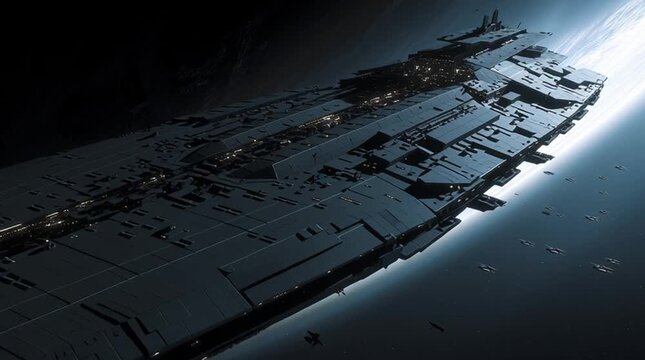 A colossal and incredibly detailed alien mothership slowly emerging from the dark clouds of a storm. Epic sci-fi concept.

