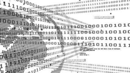 When dotted globe appearing, binary streams flowing and code snippets showing data channel growth - Powered by Adobe