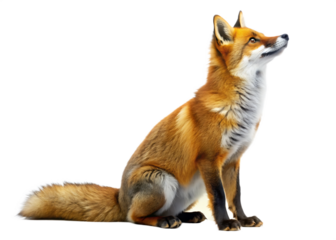 a fox looking up to the left side view isolated  on white background PNG, AI GENERATED