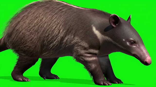 Ancient Prehistoric Mammal Walking, 3D Render on Green Screen - Extinct Cenozoic Animal Isolated for Compositing