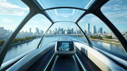 Futuristic train view of a city