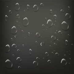 Realistic water drops on black background with reflection