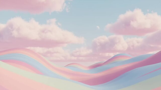Soft pastel landscape with rolling hills and clouds