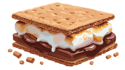 A digital illustration of a s'mores sandwich. The sandwich consists of two graham crackers with a layer of melted marshmallows and chocolate in between. The marshmallows are slightly browned and