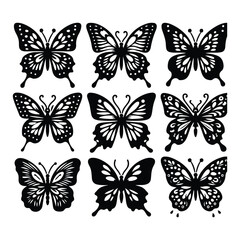 Elegant Butterfly set Silhouette Vector Isolated on White Background