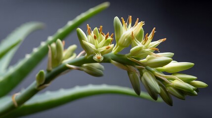 Obraz premium Close-up shot of a flowering Aloe plant showcasing delicate blooms and foliage