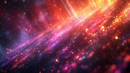 Fototapeta premium Dazzling cosmos with fiery nebulae, sparkling light rays, and drifting stardust creates cosmic wonder