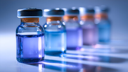 Macro Shot of Colorful Vaccine Vials, Medical Science Concept.