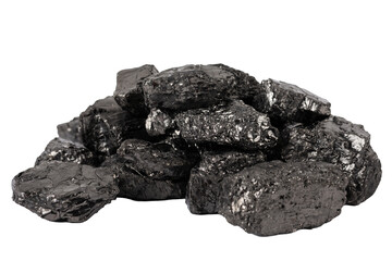 Heap of natural black fossil coal on a white isolated background.