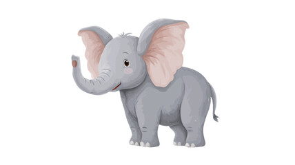 Naklejka premium Digital illustration of a baby elephant against a white background. The elephant is depicted in a cartoonish style with soft, rounded features. Its body is light grey, and its ears are a soft pink.