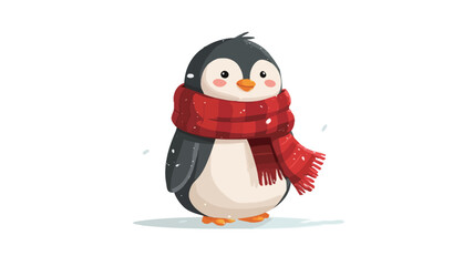 Digital illustration of a stylized cartoon penguin. The penguin is depicted in a frontal view, standing upright. It has a black head and back, white belly, and small orange beak.  A red knitted