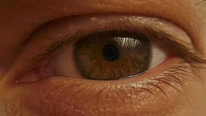 Macro shot of human brown eye with visible iris texture