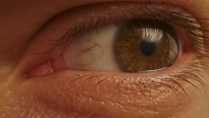 Macro shot of human brown eye with visible iris texture