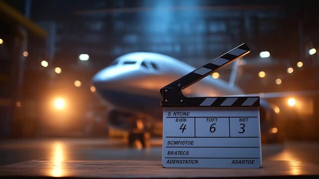 A glimpse into the bustling activity on a movie set featuring an airplane and dedicated crew members.