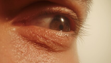 Macro shot of human eye with visible blood vessels and eyelashes